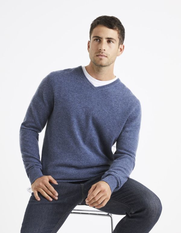 Pull col V 100% cachemire 2 fils