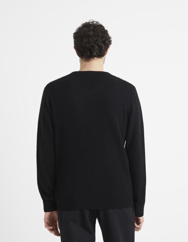 Pull col v 100% cachemire - noir