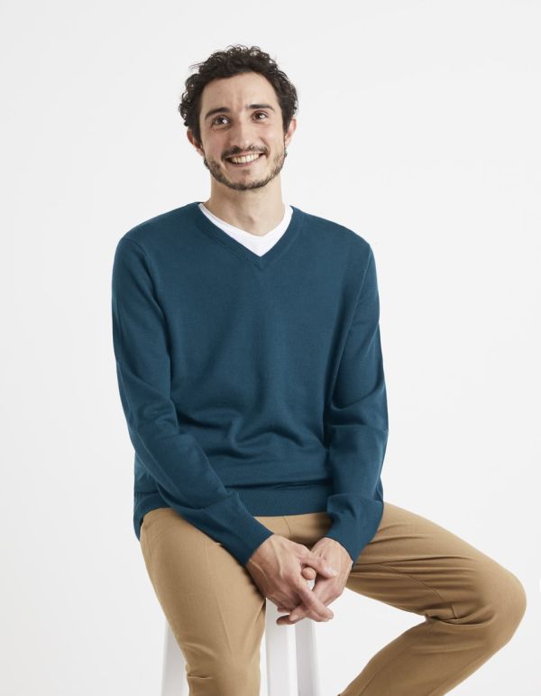 Pull col V 100% laine mérinos extra fin