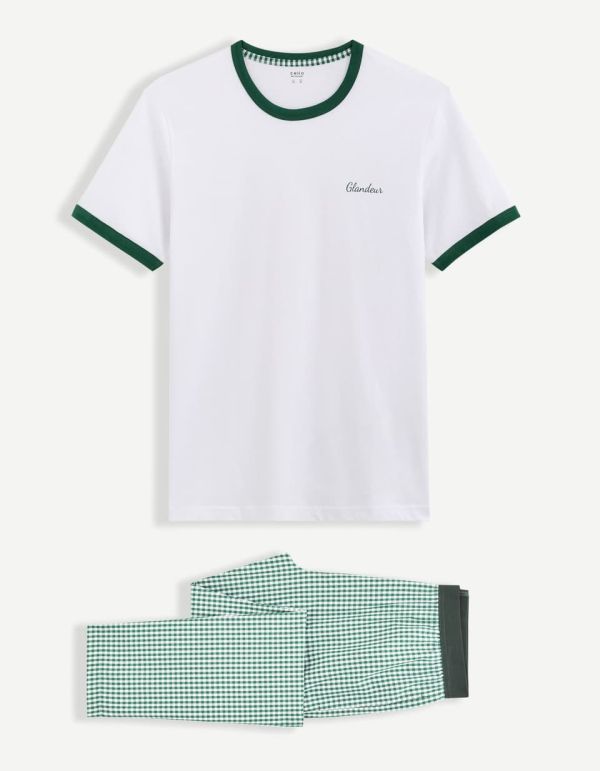 Pyjama manches courtes et pantalon vichy 100% coton