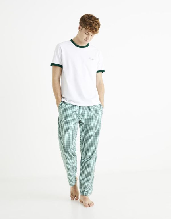 Pyjama manches courtes et pantalon vichy 100% coton