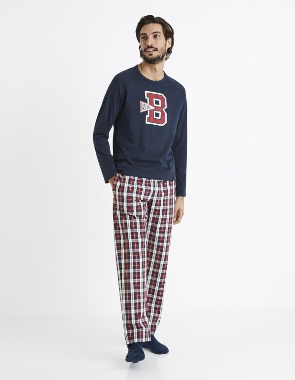 Pyjama manches longues et pantalon à carreaux - marine