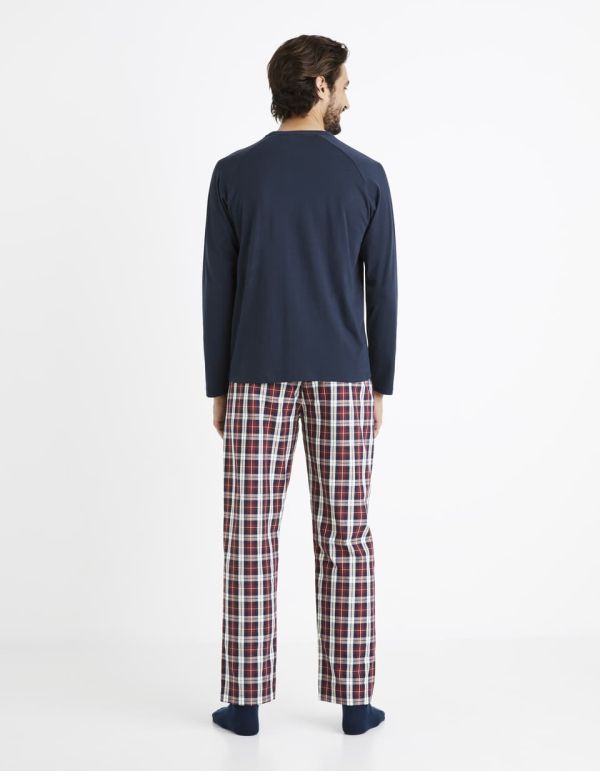 Pyjama manches longues et pantalon à carreaux - marine