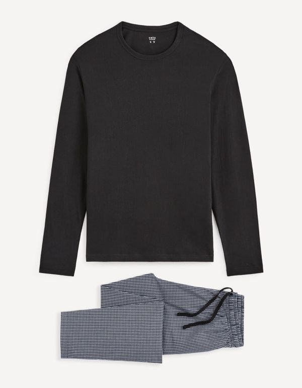 Pyjama manches longues et pantalon à carreaux - noir