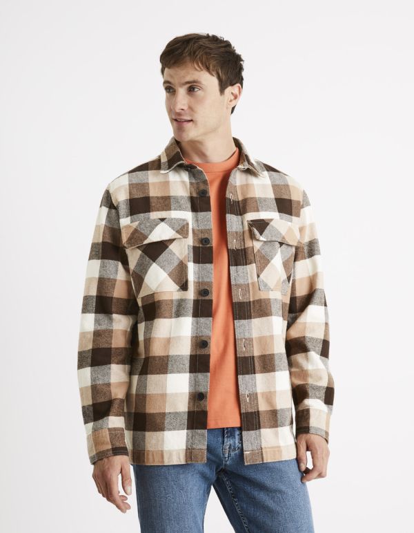 Surchemise à carreaux 100% coton - camel