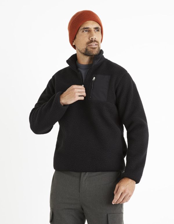 Sweat bi-matière en polaire - noir