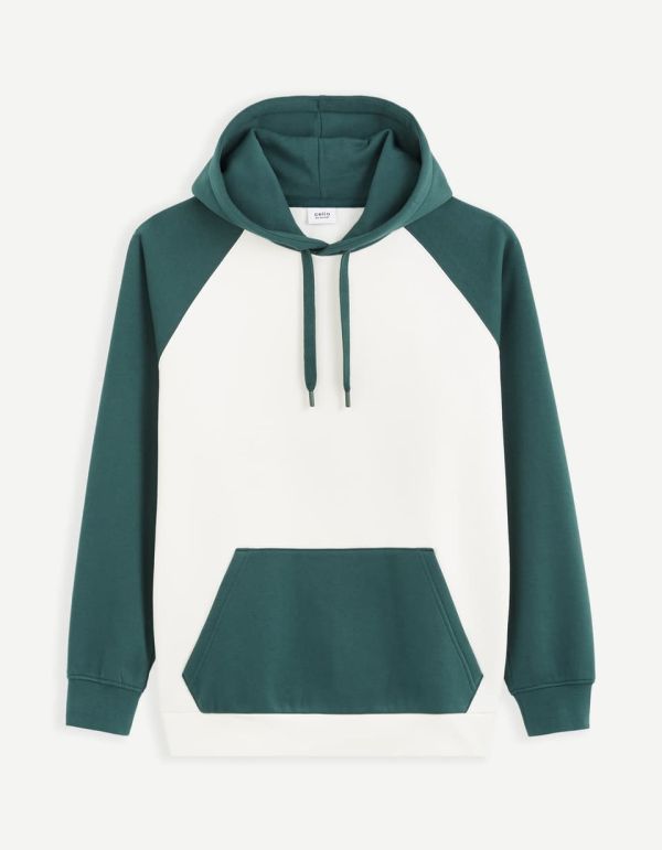 Sweat à capuche en coton mélangé color block - vert
