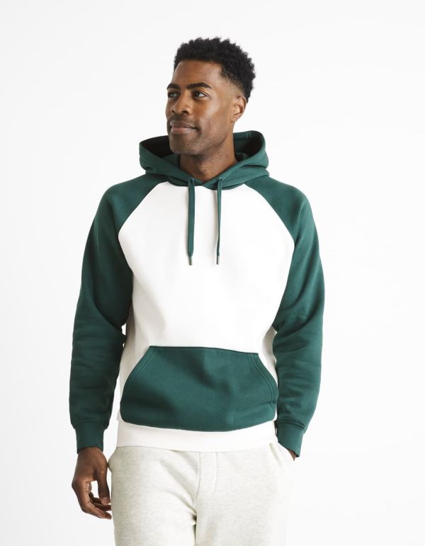 Sweat à capuche en coton mélangé color block - vert