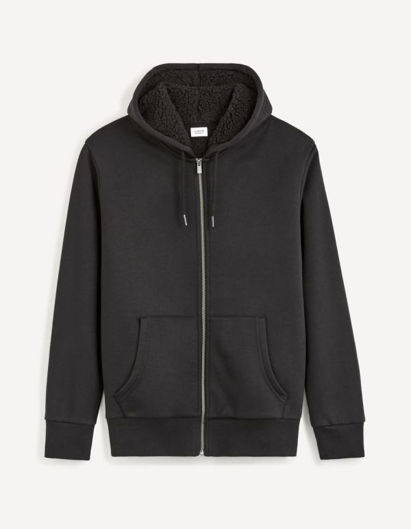 Sweat zippé en sherpa - olive - noir