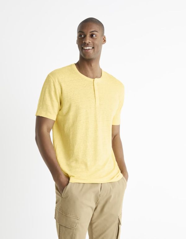 T-shirt col henley 100% lin