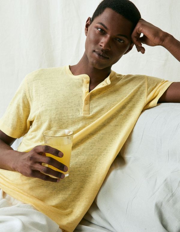 T-shirt col henley 100% lin