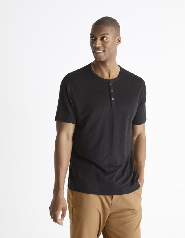 T-shirt col henley 100% lin