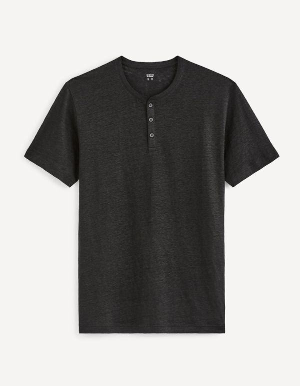 T-shirt col henley 100% lin