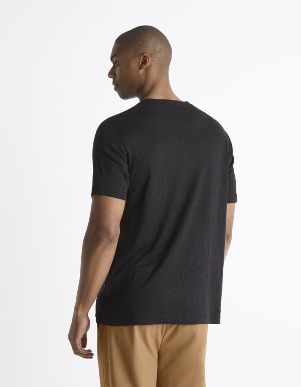 T-shirt col henley 100% lin