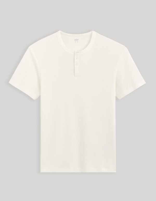 T-shirt col henley coton mélangé - ecru