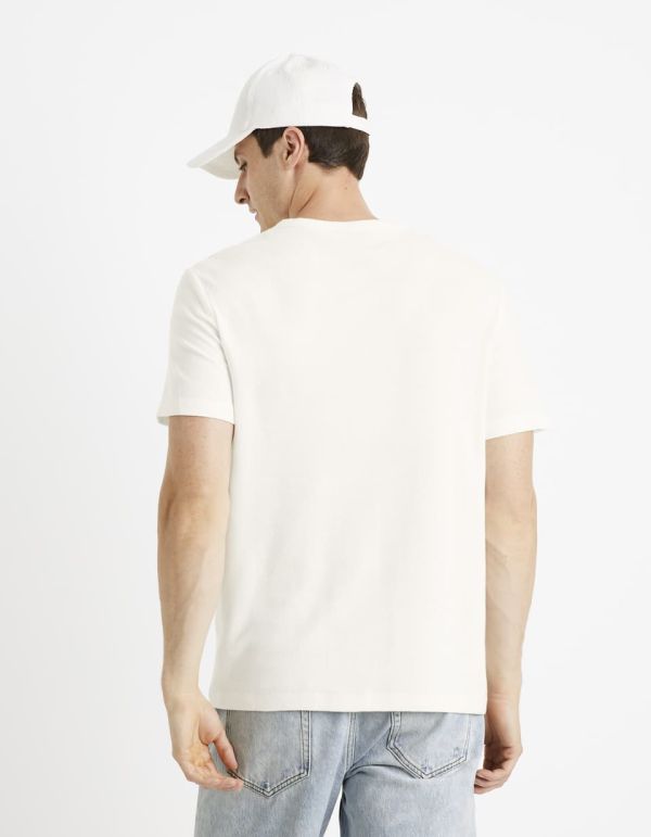 T-shirt col henley coton mélangé - ecru