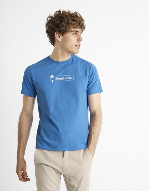 T-shirt col rond 100% coton - bleu