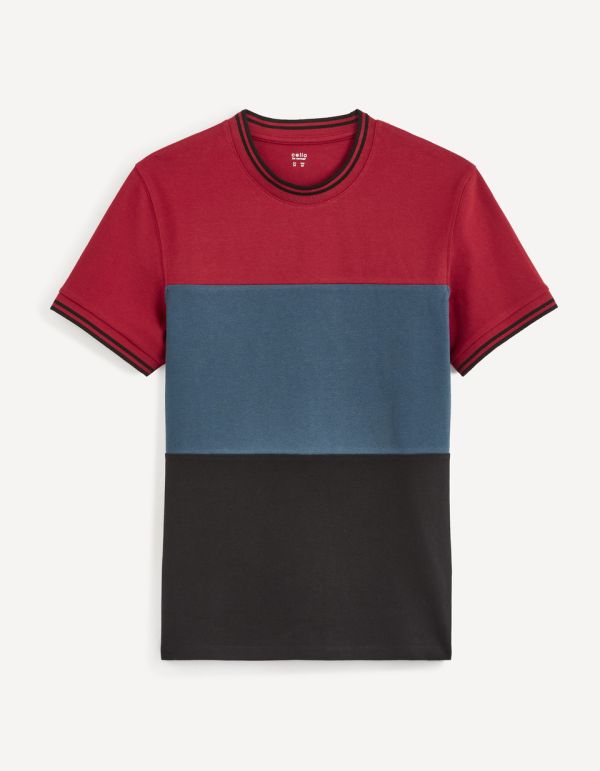 T-shirt col rond 100 % coton color block