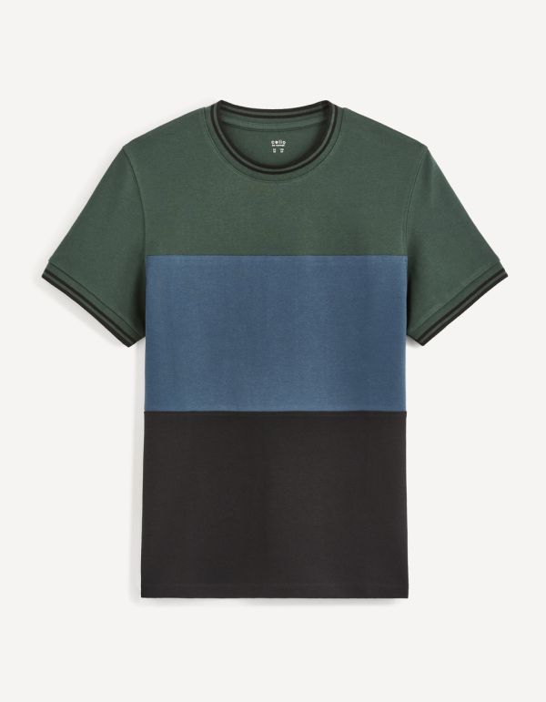 T-shirt col rond 100 % coton color block