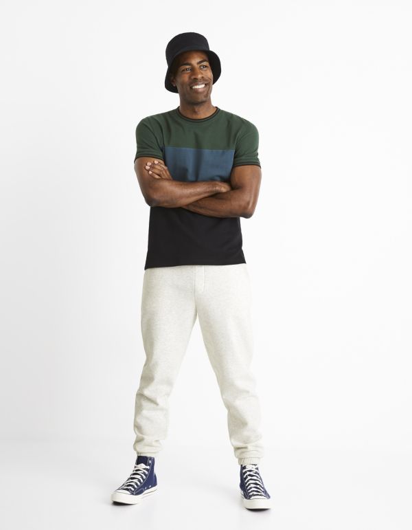 T-shirt col rond 100 % coton color block