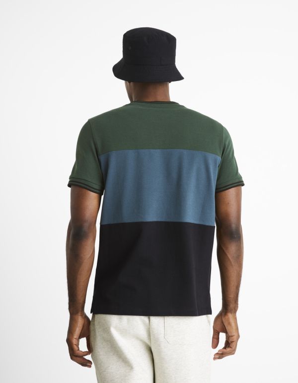 T-shirt col rond 100 % coton color block