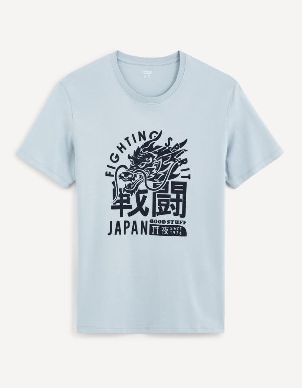 T-shirt col rond 100% coton japon - bleu
