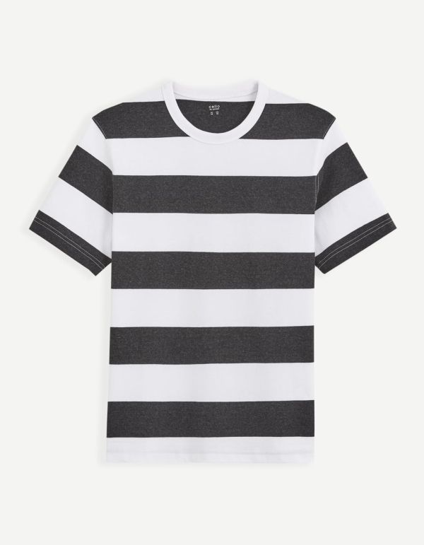 T-shirt col rond 100% coton marinière - noir