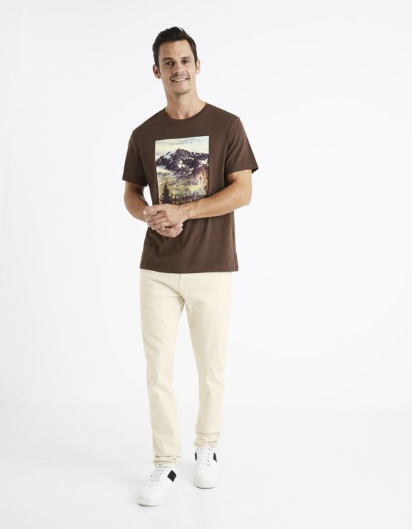 T-shirt col rond 100% coton - marron