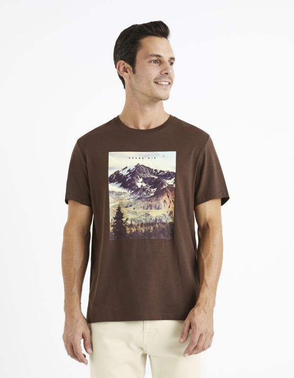 T-shirt col rond 100% coton - marron