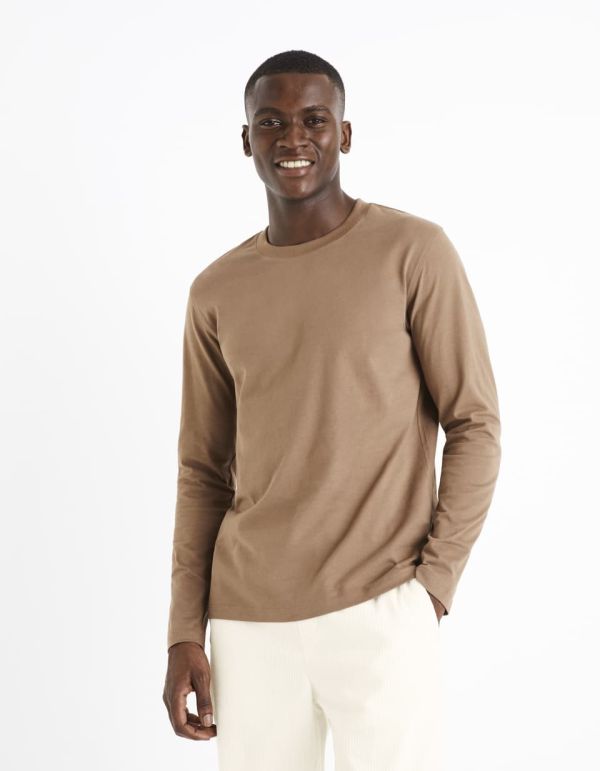 T-shirt col rond 100% coton - marron