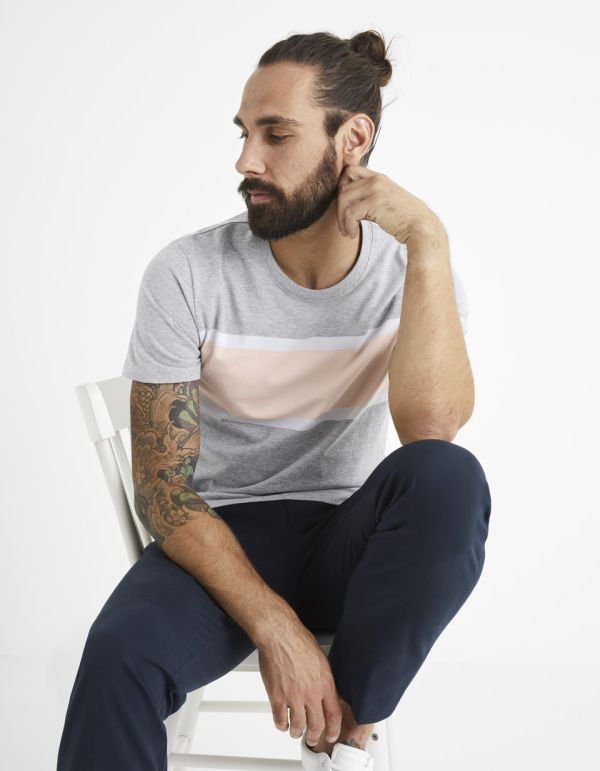 T-shirt col rond en coton mélangé