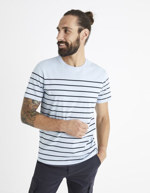 T-shirt col rond marinière 100% coton