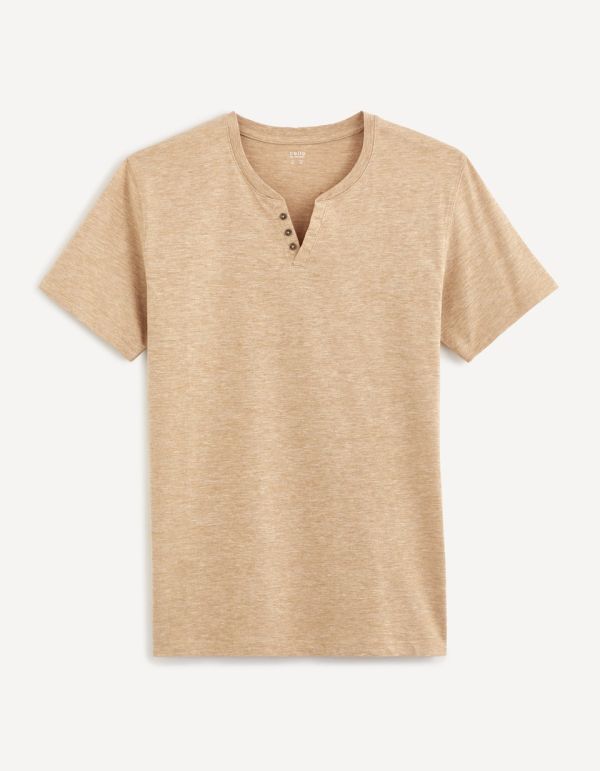 T-shirt col tunisien 100% coton