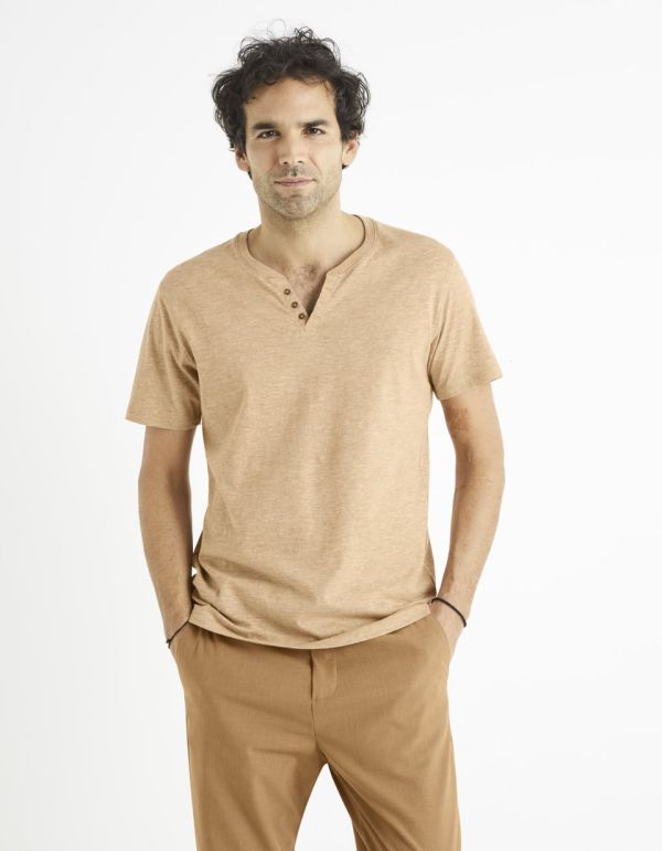 T-shirt col tunisien 100% coton