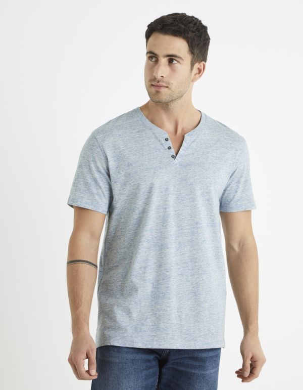 T-shirt col tunisien 100% coton