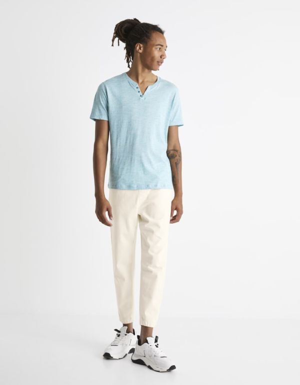 T-shirt col tunisien 100% coton