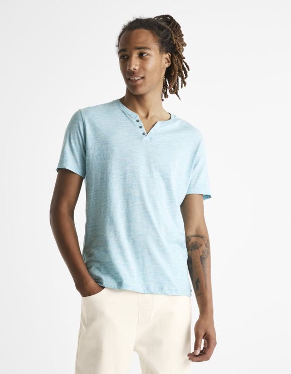 T-shirt col tunisien 100% coton