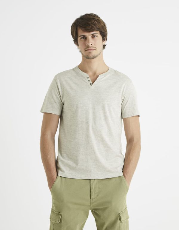 T-shirt col tunisien 100% coton