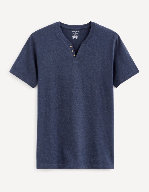 T-shirt col tunisien 100% coton