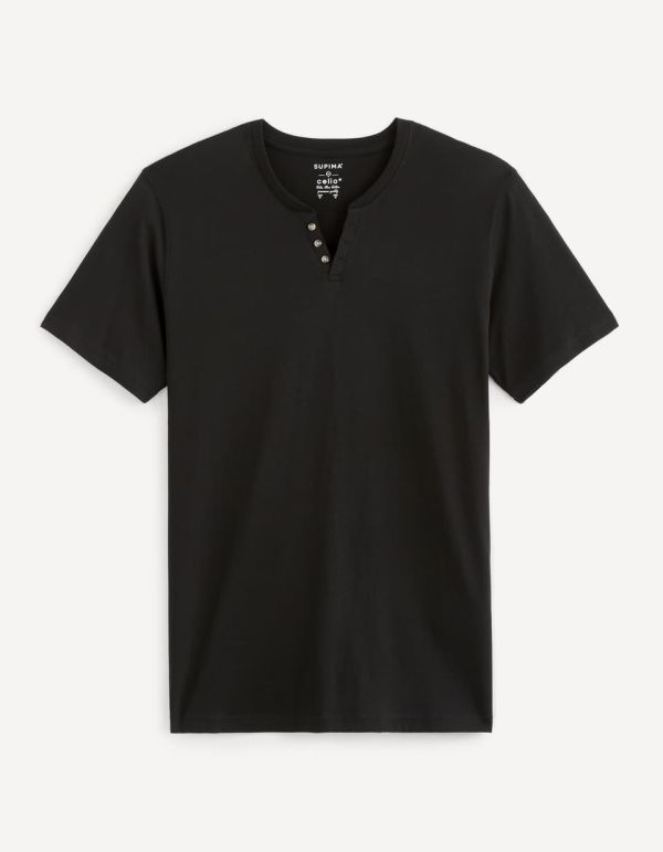 T-shirt col tunisien 100% coton