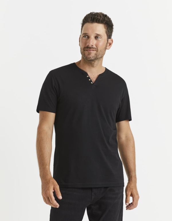 T-shirt col tunisien 100% coton