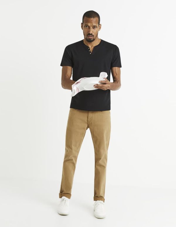 T-shirt col tunisien 100% coton