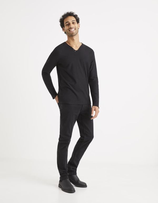 T-shirt col tunisien 100% coton