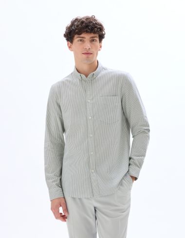 Chemise regular à rayures 100% coton oxford - vert