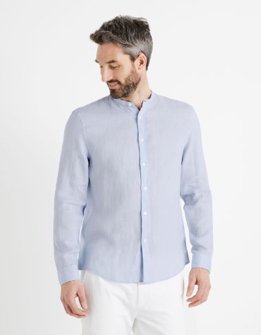 Chemise col mao regular 100% lin - bleu ciel
