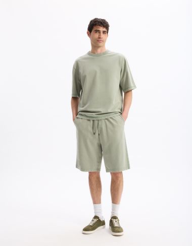 T-shirt oversize col rond 100% coton - kaki