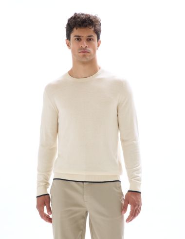 Pull col rond uni regular - écru
