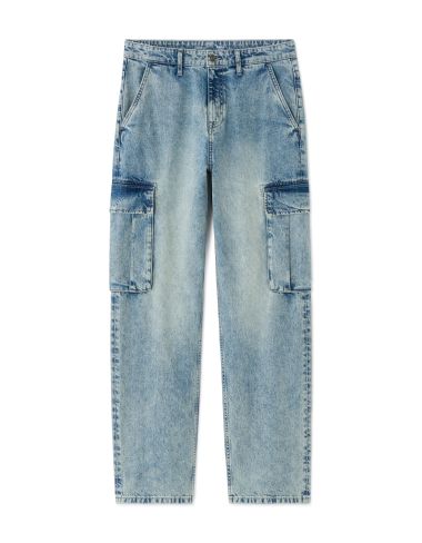 Jean cargo 100% coton - bleu délavé