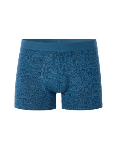 Boxer à motifs vagues en coton stretch - bleu