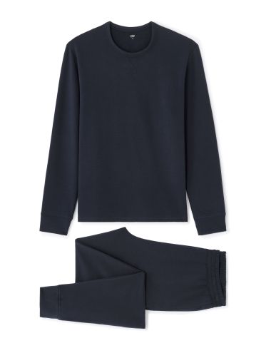 Pyjama haut et pantalon en coton stretch - bleu marine